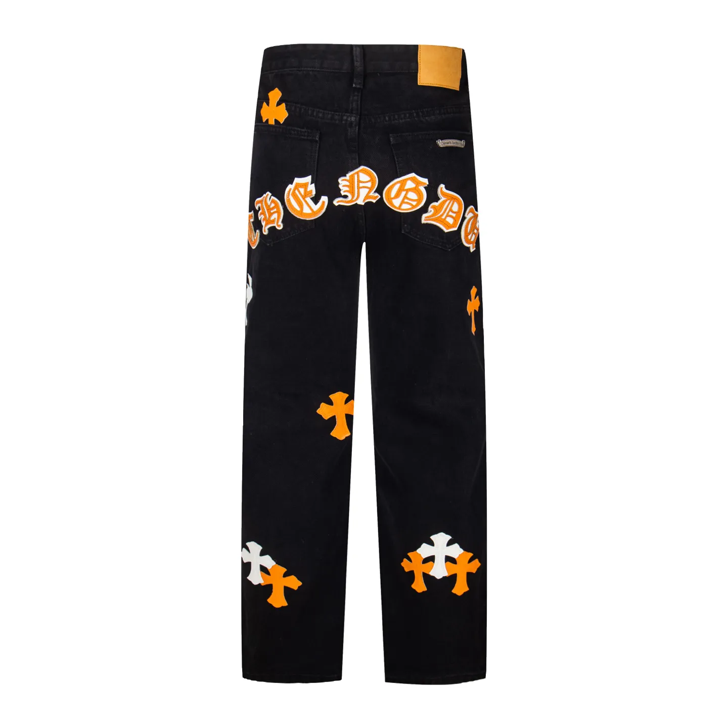 P260 Chrome Hearts Black Pants Sanskrit Yellow Patch Leather Jeans CH jeans need to be washed after the finished product is disassembled and then hand-stitched with sheepskin cross leather and then spliced ​​to complete. The whole piece has too many craftsmanship to explain. The patchwork is decorated with cross patterns, and the high-waisted washed jeans! ! Absolutely high-end luxury products, god-level single products and super popular products, made with top heavy industry, a must-see magic weapon. Customized hardware. The fabric is thick and soft after washing. It has good breathability. Customized small leather label. Unique design. The details are simple and elegant, and the workmanship is exquisite. The entire trousers are neatly routed and the details are in place! It’s so cool that both men and women can easily control the genderless trend! Style number: 1874# Color: black Size: 28 30 32 34